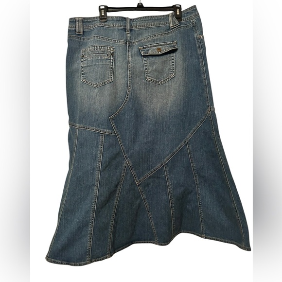 GITANO Vintage Y2K Denim Flare Midi Patchwork Skirt Western Rodeo Cowgirl 18W - Picture 2 of 10